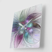 カラフル抽象芸術フラワモダンーフローラフラクタルアート スクエア壁時計 (傾斜)