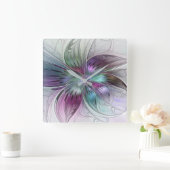 カラフル抽象芸術フラワモダンーフローラフラクタルアート スクエア壁時計 (ホーム)