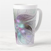 カラフル抽象芸術フラワーモダンフローラフラクタル カフェラテマグ (右アングル)