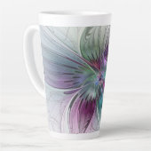 カラフル抽象芸術フラワーモダンフローラフラクタル カフェラテマグ (左アングル)