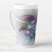カラフル抽象芸術フラワーモダンフローラフラクタル カフェラテマグ (左アングル)