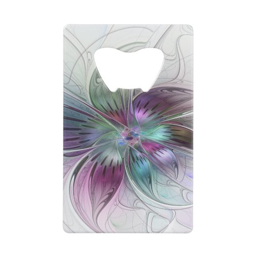 カラフル抽象芸術フラワーモダンフローラフラクタル クレジットカード栓抜き (正面)