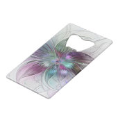 カラフル抽象芸術フラワーモダンフローラフラクタル クレジットカード栓抜き (裏面アングル)