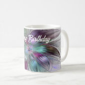 カラフル抽象芸術フラワーモダンフローラフラクタル コーヒーマグカップ (正面右)