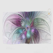 カラフル抽象芸術フラワーモダンフローラフラクタル ゴルフタオル (横)