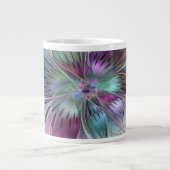 カラフル抽象芸術フラワーモダンフローラフラクタル ジャンボコーヒーマグカップ (正面)