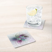 カラフル抽象芸術フラワーモダンフローラフラクタル スクエアペーパーコースター (インサイチュ)