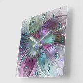 カラフル抽象芸術フラワーモダンフローラフラクタル スクエア壁時計 (傾斜)