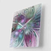 カラフル抽象芸術フラワーモダンフローラフラクタル スクエア壁時計 (傾斜)