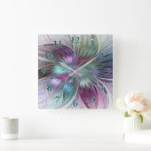 カラフル抽象芸術フラワーモダンフローラフラクタル スクエア壁時計 (ホーム)