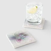 カラフル抽象芸術フラワーモダンフローラフラクタル ストーンコースター (横)