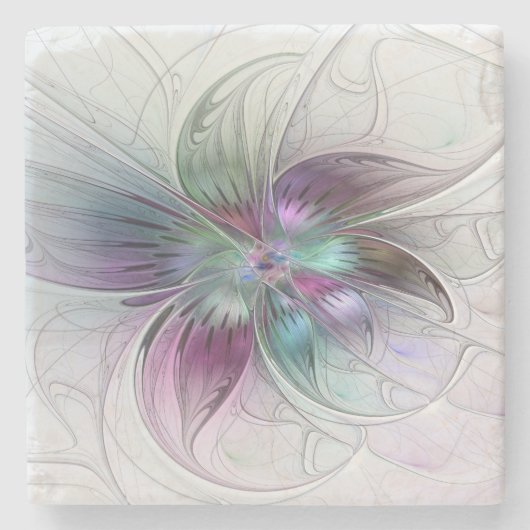 カラフル抽象芸術フラワーモダンフローラフラクタル ストーンコースター (正面)