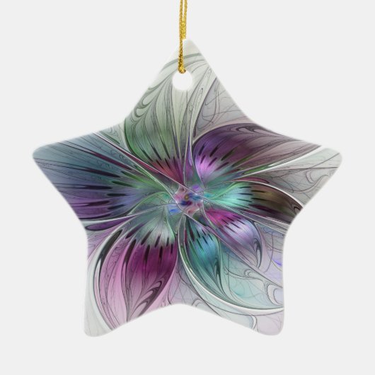 カラフル抽象芸術フラワーモダンフローラフラクタル セラミックオーナメント (正面)