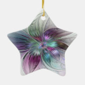 カラフル抽象芸術フラワーモダンフローラフラクタル セラミックオーナメント (裏面)