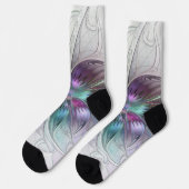 カラフル抽象芸術フラワーモダンフローラフラクタル ソックス (左)