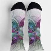 カラフル抽象芸術フラワーモダンフローラフラクタル ソックス (上部)