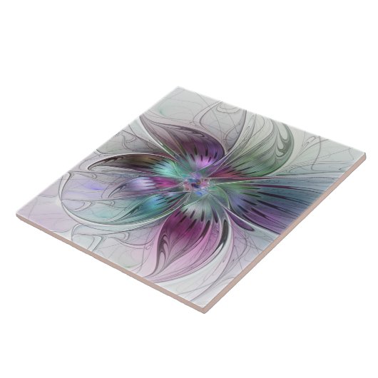 カラフル抽象芸術フラワーモダンフローラフラクタル タイル (側面)