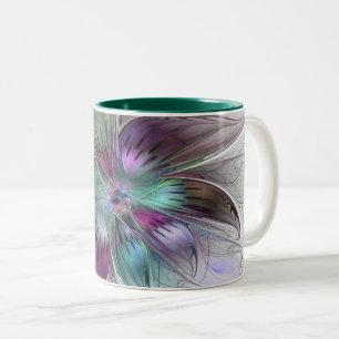 カラフル抽象芸術フラワーモダンフローラフラクタル ツートーンマグカップ