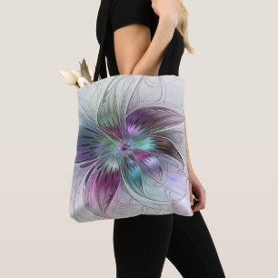 カラフル抽象芸術フラワーモダンフローラフラクタル トートバッグ