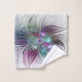 カラフル抽象芸術フラワーモダンフローラフラクタル バスタオルセット (ウォッシュタオル)