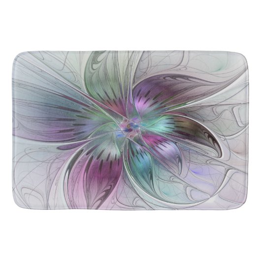 カラフル抽象芸術フラワーモダンフローラフラクタル バスマット (正面)