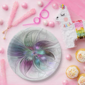 カラフル抽象芸術フラワーモダンフローラフラクタル ペーパープレート (パーティー)