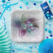 カラフル抽象芸術フラワーモダンフローラフラクタル ペーパープレート (パーティー)