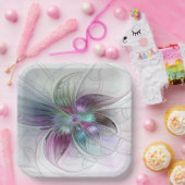 カラフル抽象芸術フラワーモダンフローラフラクタル ペーパープレート (パーティー)