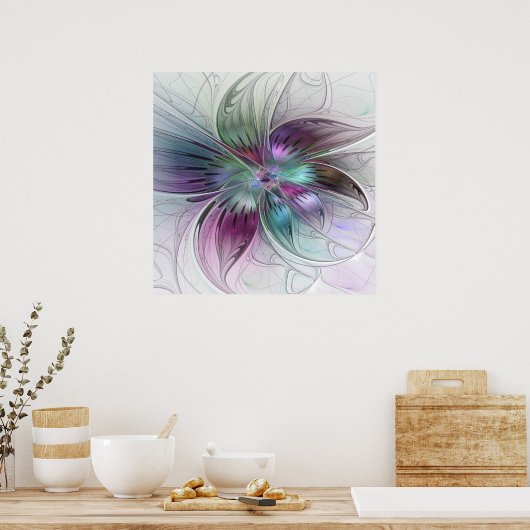 カラフル抽象芸術フラワーモダンフローラフラクタル ポスター (キッチン)