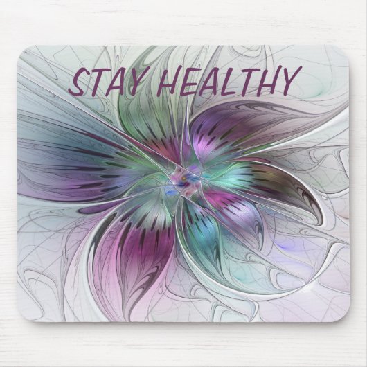 カラフル抽象芸術フラワーモダンフローラフラクタル マウスパッド (正面)