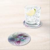 カラフル抽象芸術フラワーモダンフローラフラクタル ラウンドペーパーコースター (インサイチュ)