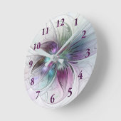 カラフル抽象芸術フラワーモダンフローラフラクタル ラウンド壁時計 (傾斜)
