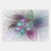 カラフル抽象芸術フラワーモダンフローラフラクタル ラッピングペーパーシート (正面2)