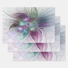 カラフル抽象芸術フラワーモダンフローラフラクタル ラッピングペーパーシート