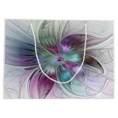 カラフル抽象芸術フラワーモダンフローラフラクタル ラージペーパーバッグ (裏面)