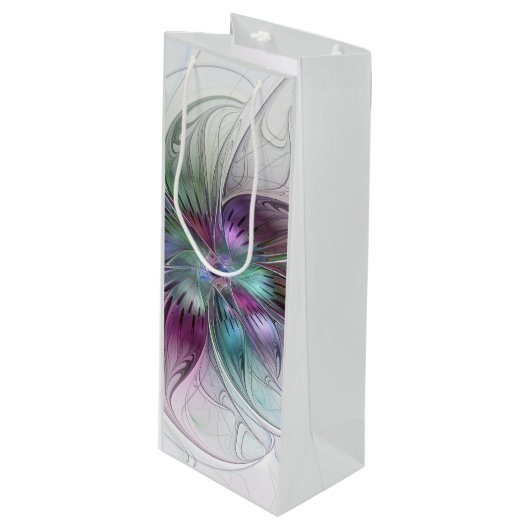 カラフル抽象芸術フラワーモダンフローラフラクタル ワインギフトバッグ (正面アングル)