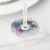 カラフル抽象芸術フラワーモダンフローラフラクタル ワイングラスタグ (クローズアップ)