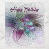 カラフル抽象芸術フラワーモダンフローラフラクタル ワインラベル (シングルラベル)