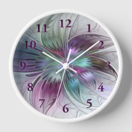 カラフル抽象芸術フラワーモダンフローラフラクタル 壁時計
