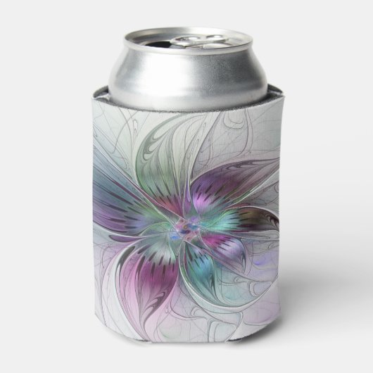 カラフル抽象芸術フラワーモダンフローラフラクタル 缶クーラー (缶正面)