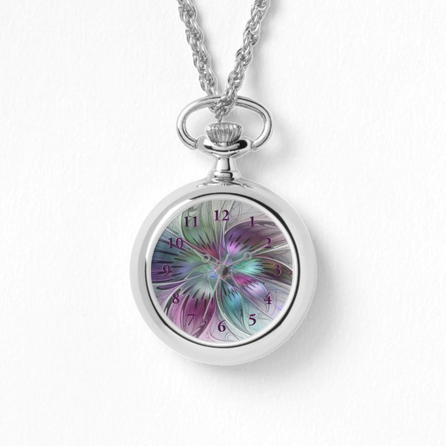 カラフル抽象芸術フラワーモダンフローラフラクタル 腕時計 (正面)