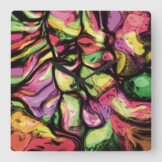 カラフル抽象芸術フルーティビーブパターン スクエア壁時計 (正面)