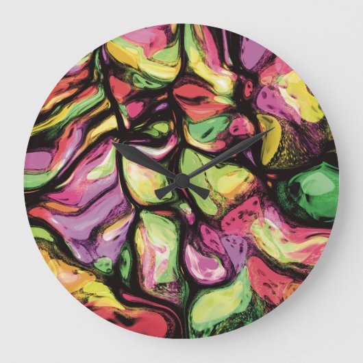 カラフル抽象芸術フルーティビーブパターン ラージ壁時計 (正面)