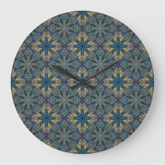 カラフル抽象芸術フローラ曼荼羅模様 ラージ壁時計 (正面)