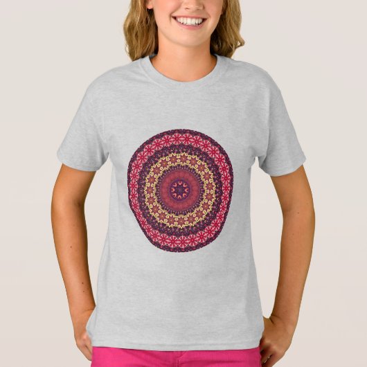 カラフル抽象芸術フローラ曼荼羅模様 Tシャツ (正面)