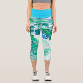 カラフル抽象芸術ブアートルーグリーンホワイトかわいいレッグ カプリレギンス (正面)