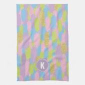 カラフル抽象芸術ブラシストローク模様モノグラム キッチンタオル (縦)