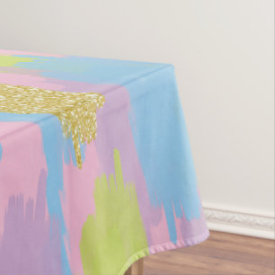 カラフル抽象芸術ブラシストローク模様モノグラム テーブルクロス