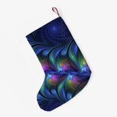 カラフル抽象芸術ブルーピンクグリーンフラクタルの自己名 スモールクリスマスストッキング (裏面 (吊り時))