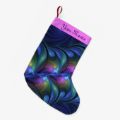 カラフル抽象芸術ブルーピンクグリーンフラクタルの自己名 スモールクリスマスストッキング (正面 (吊り時))